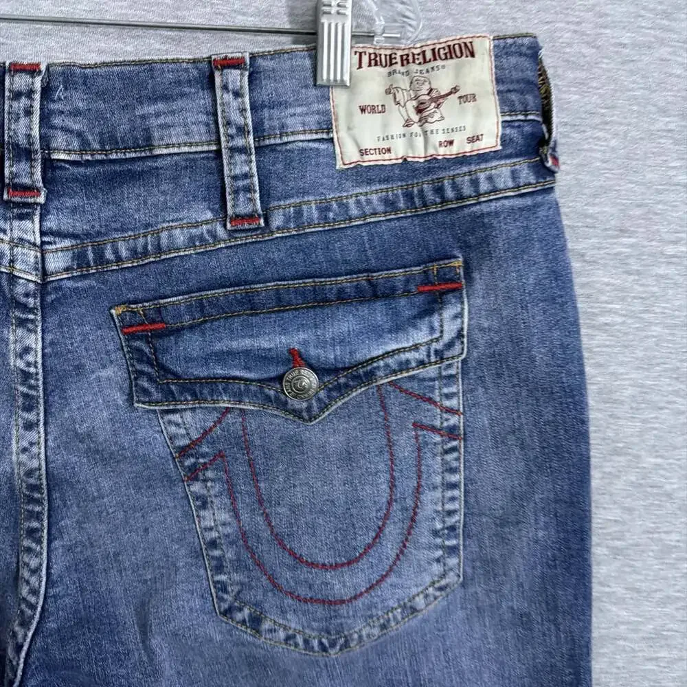 True Religion Men's 44 Blue Denim Ricky Relaxed Straight Leg Flap Pocket Jeans